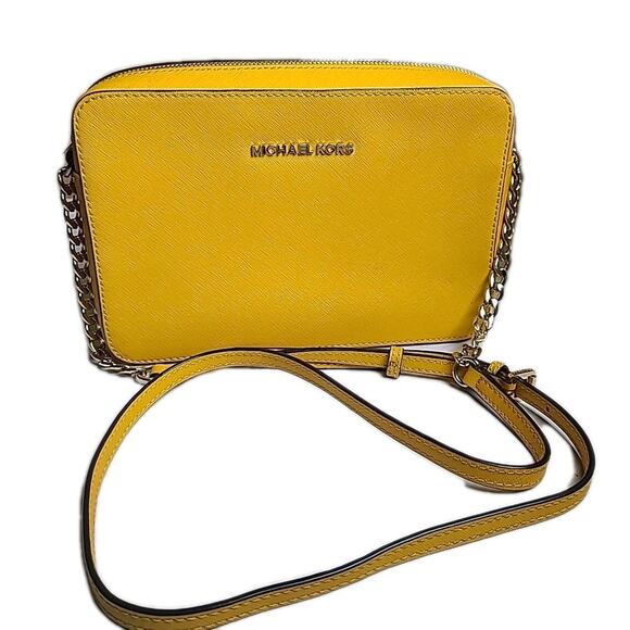 Michael Kors MK Jet Set Large EW Saffiano Crossbody Bag Jasmine Yellow Gold - Picture 1 of 8